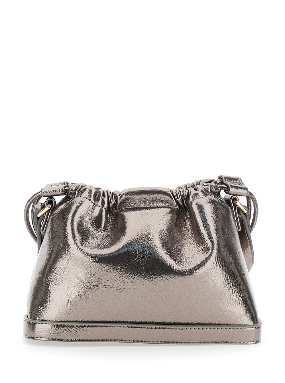 Metallic Shoulder Bag With Drawstring Closure
