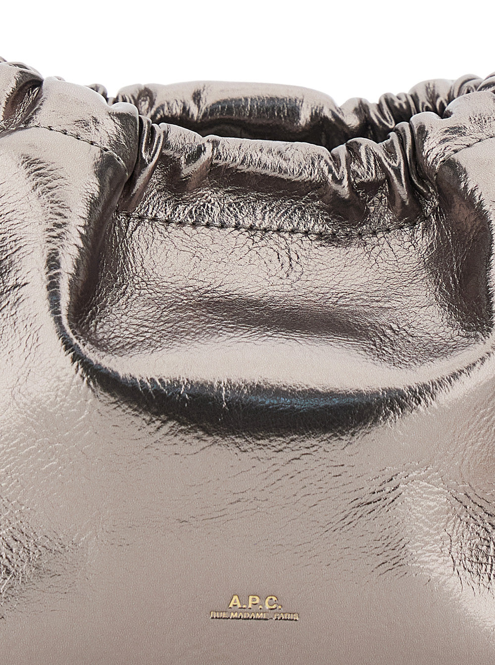 Metallic Shoulder Bag With Drawstring Closure