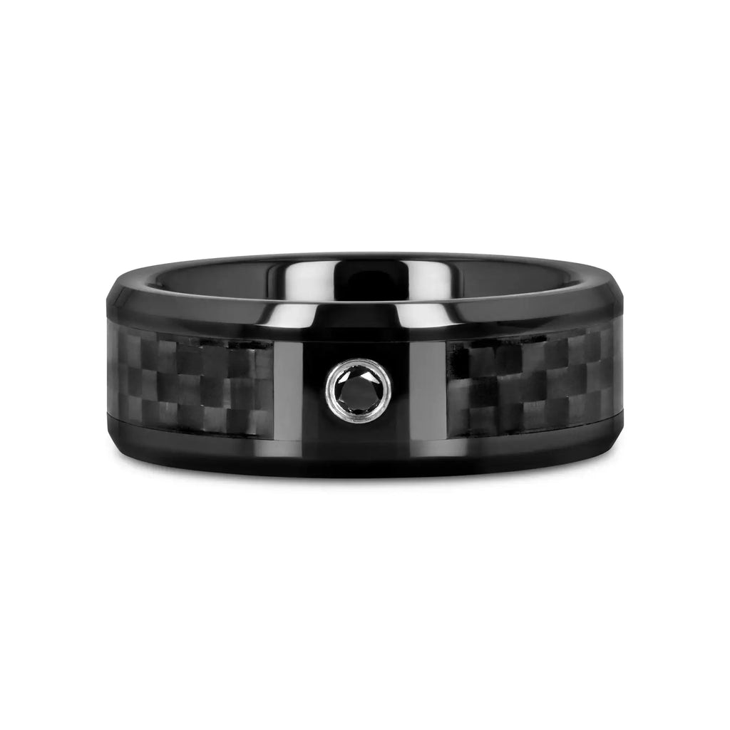 ABERDEEN Black Ceramic Band with Black Diamond and Black Carbon Fiber Inlay - 8mm