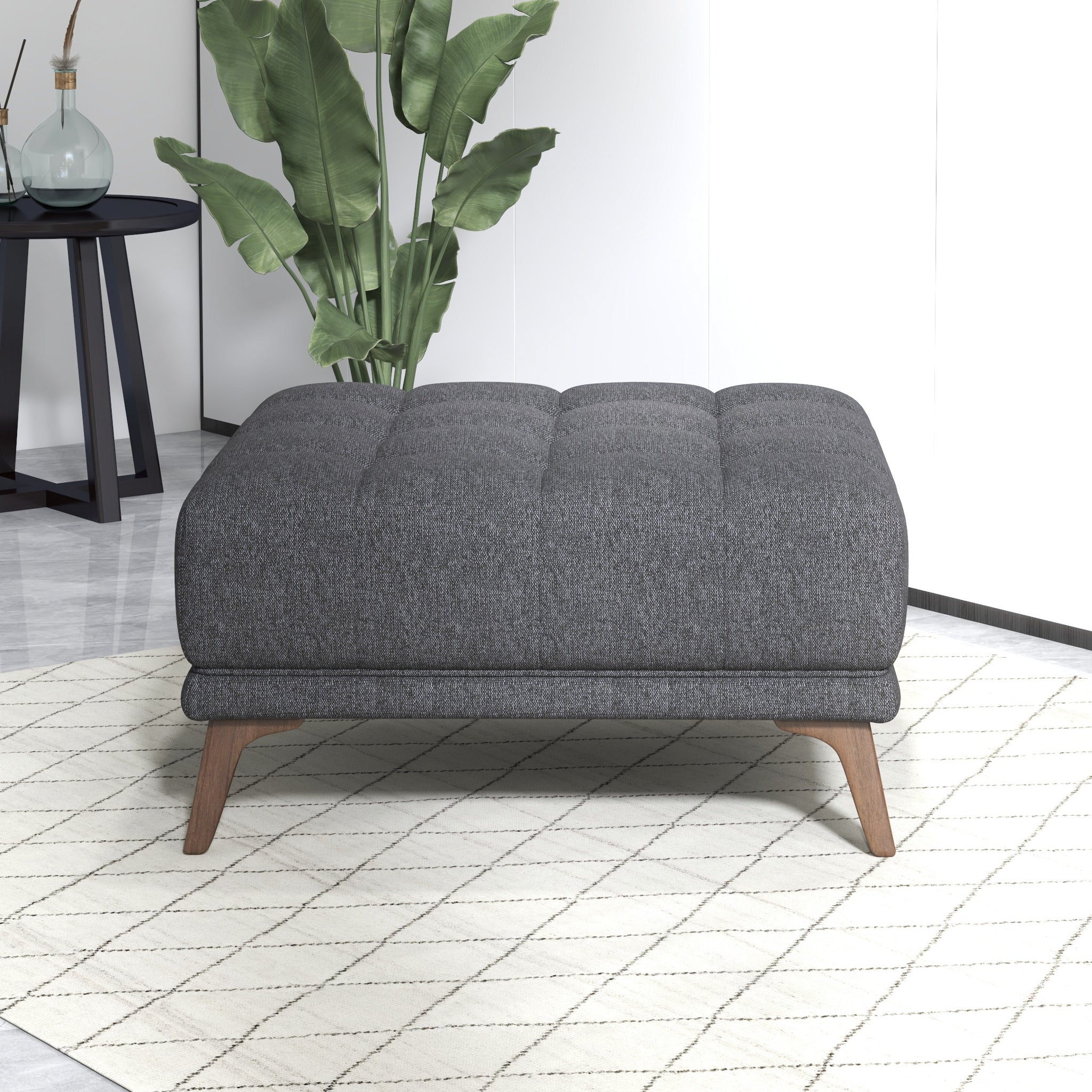 Addison Square Dark Grey Upholstered Ottoman