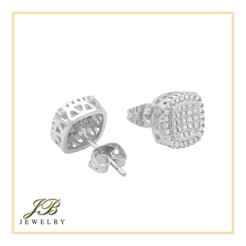 Square 9 Cubic Zirconia Earrings 14K Gold Filled Silver Hip Hop Studs Jewelry Women Men