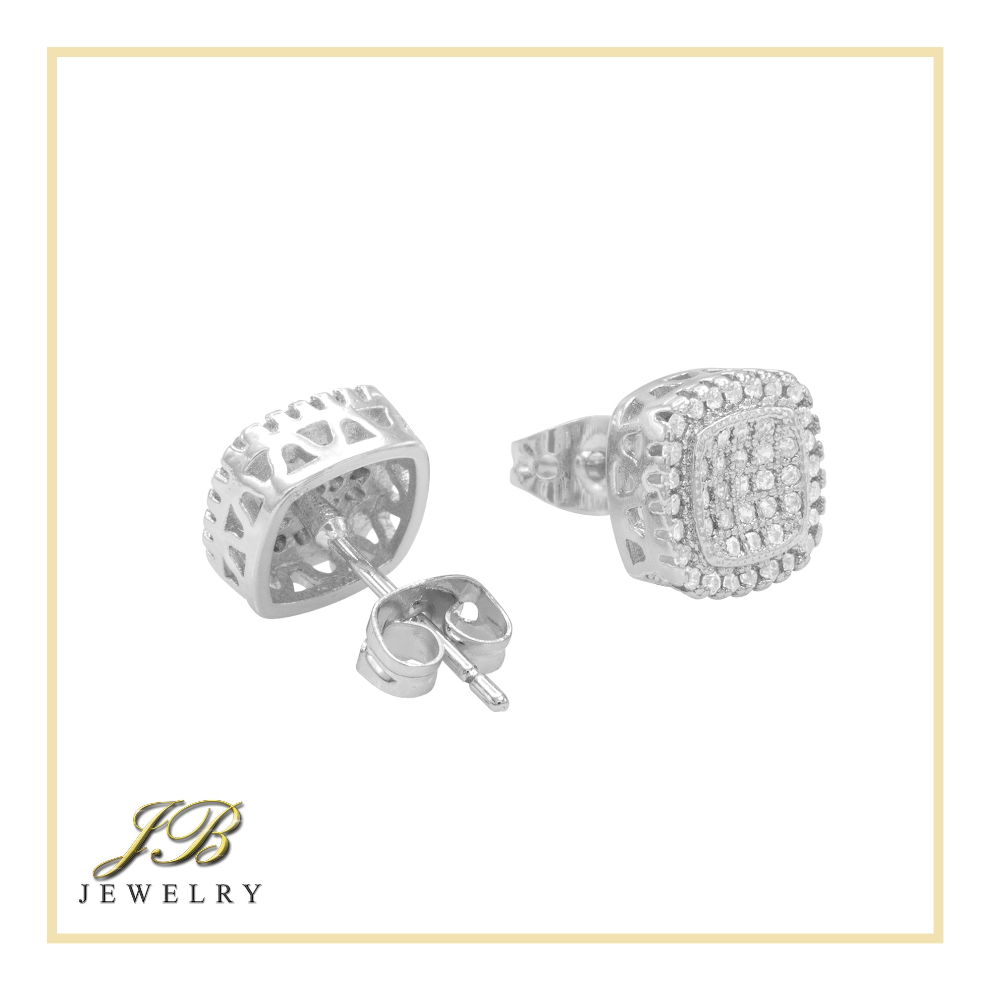 Square 9 Cubic Zirconia Earrings 14K Gold Filled Silver Hip Hop Studs Jewelry Women Men