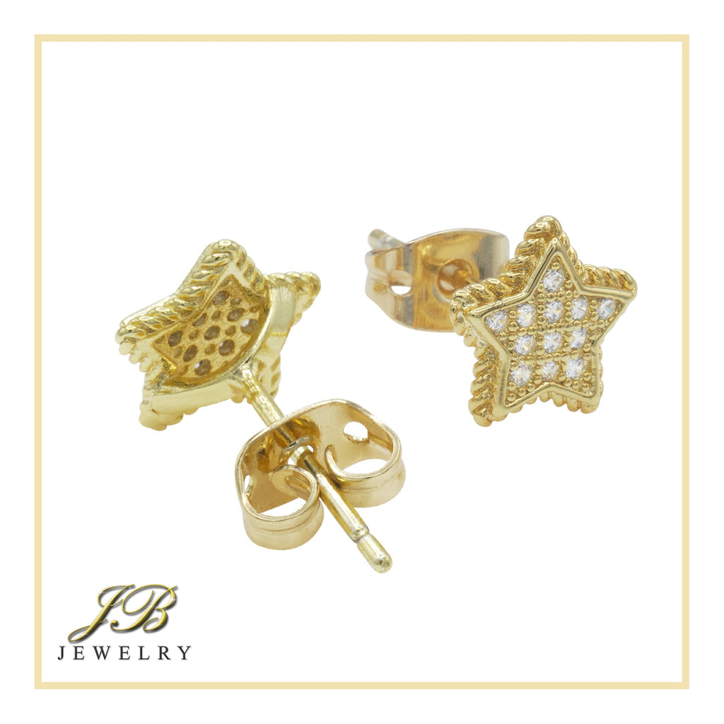 Star 14K Gold Filled Silver Earrings Cubic Zirconia Hip Hop Studs Jewelry Men Women