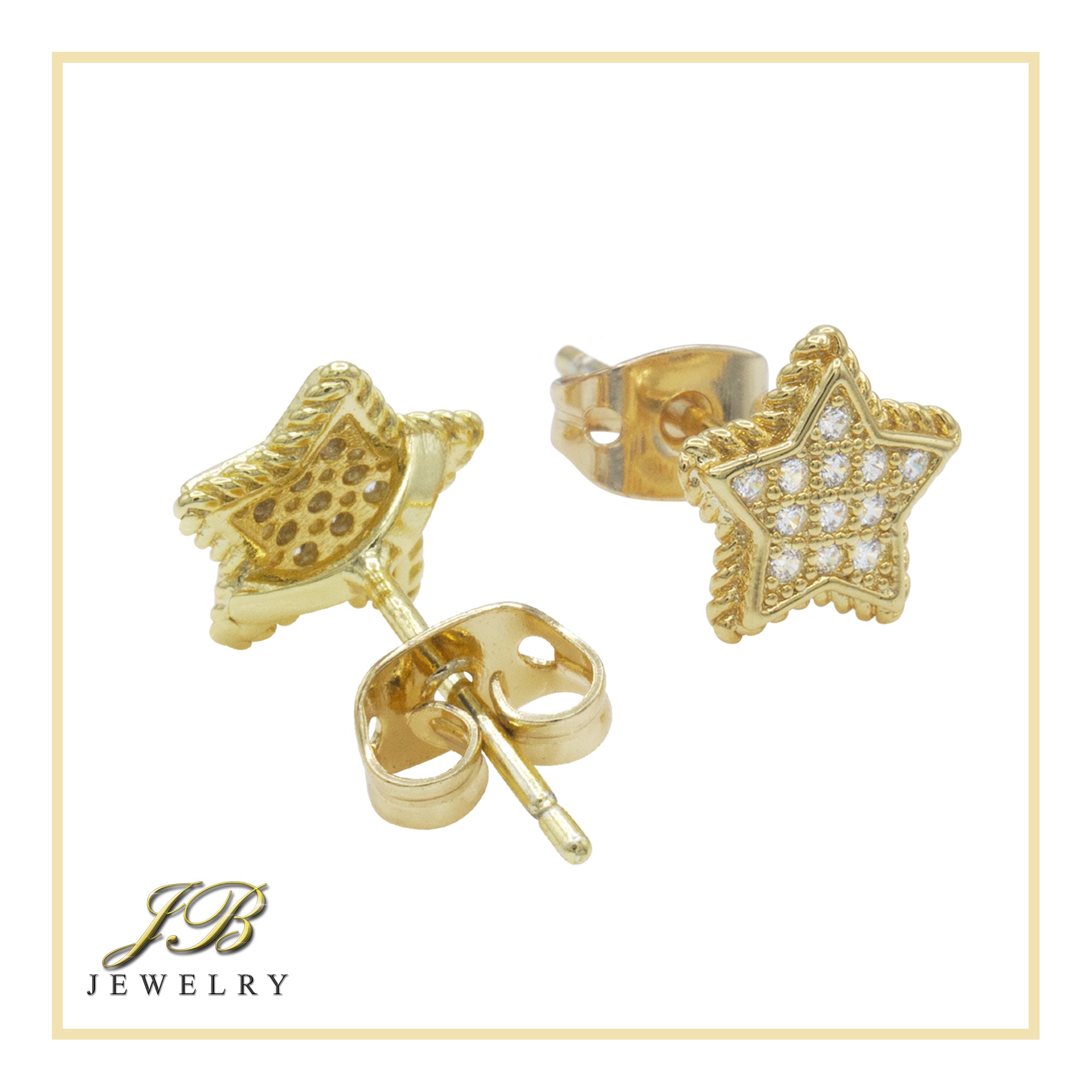 Star 14K Gold Filled Silver Earrings Cubic Zirconia Hip Hop Studs Jewelry Men Women