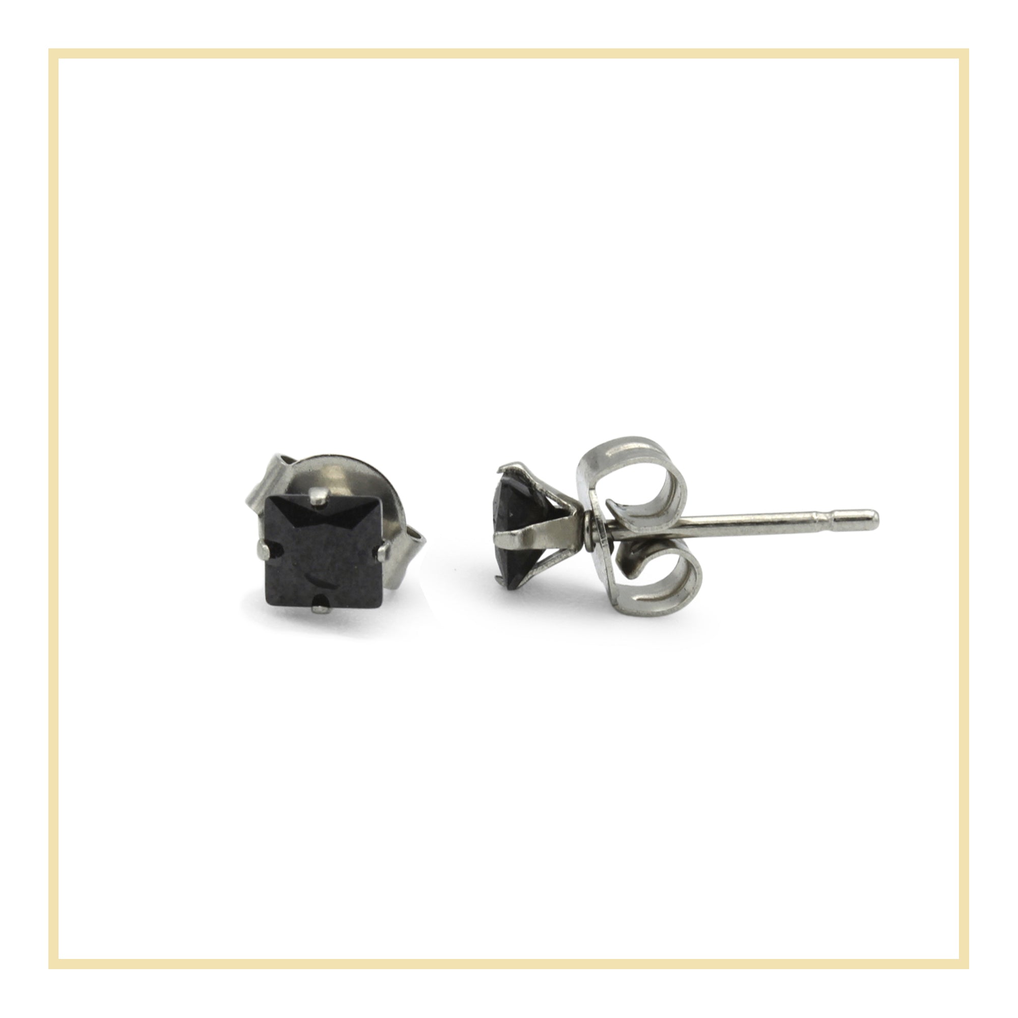 Cubic Zirconia Square Stud Earrings Stainless Steel Black Jewelry Men Women