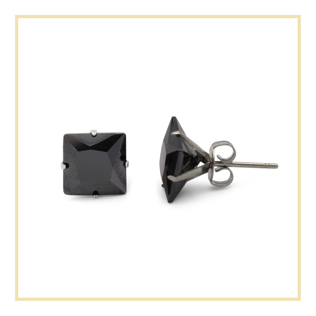 Cubic Zirconia Square Stud Earrings Stainless Steel Black Jewelry Men Women