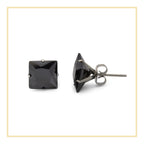 Cubic Zirconia Square Stud Earrings Stainless Steel Black Jewelry Men Women