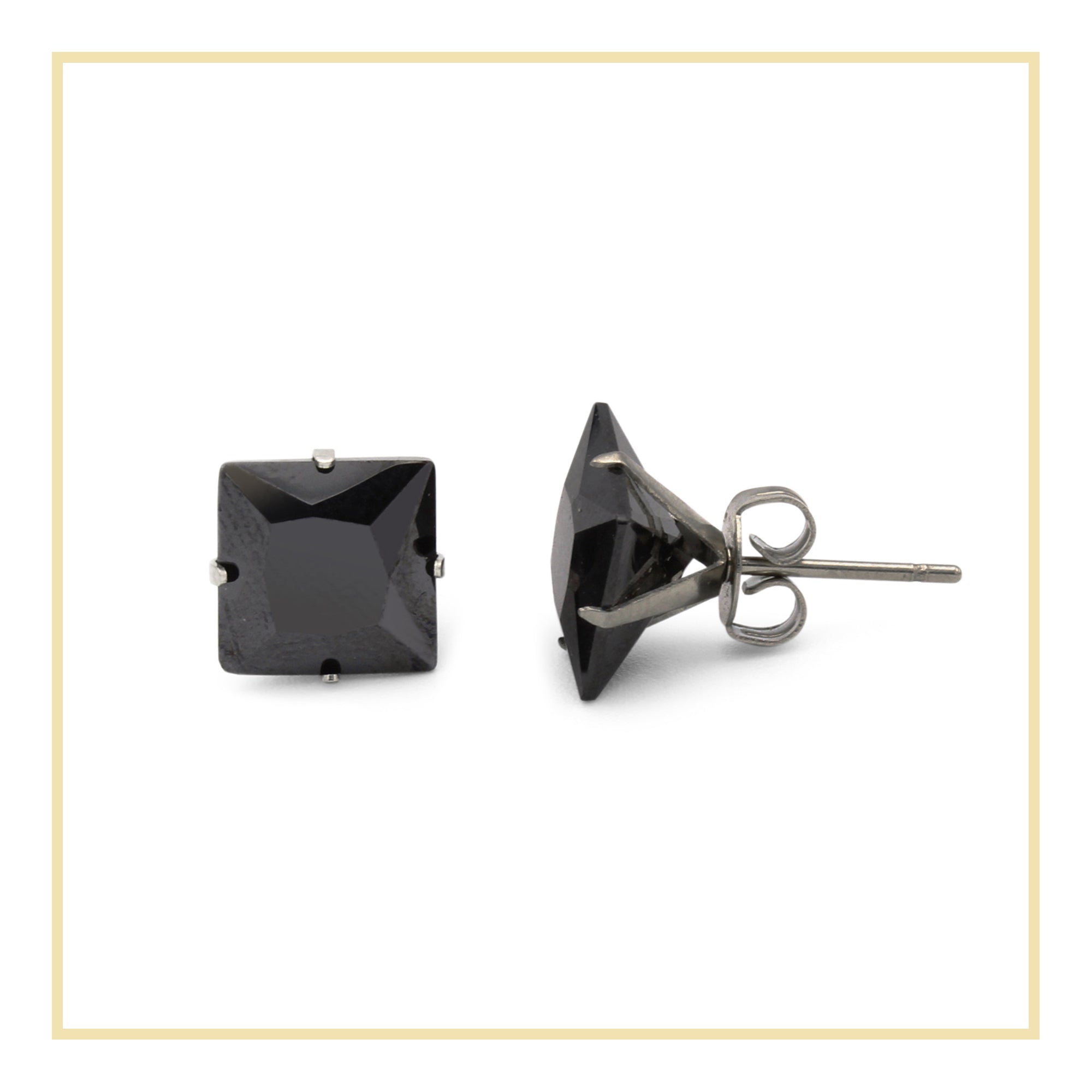 Cubic Zirconia Square Stud Earrings Stainless Steel Black Jewelry Men Women
