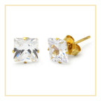 Cubic Zirconia Square 14K Gold Filled Stud Earrings Stainless Steel Jewelry Men Women