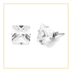 Cubic Zirconia Square Stud Earrings Stainless Steel Silver Jewelry Men Women