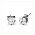 Cubic Zirconia Square Stud Earrings Stainless Steel Silver Jewelry Men Women