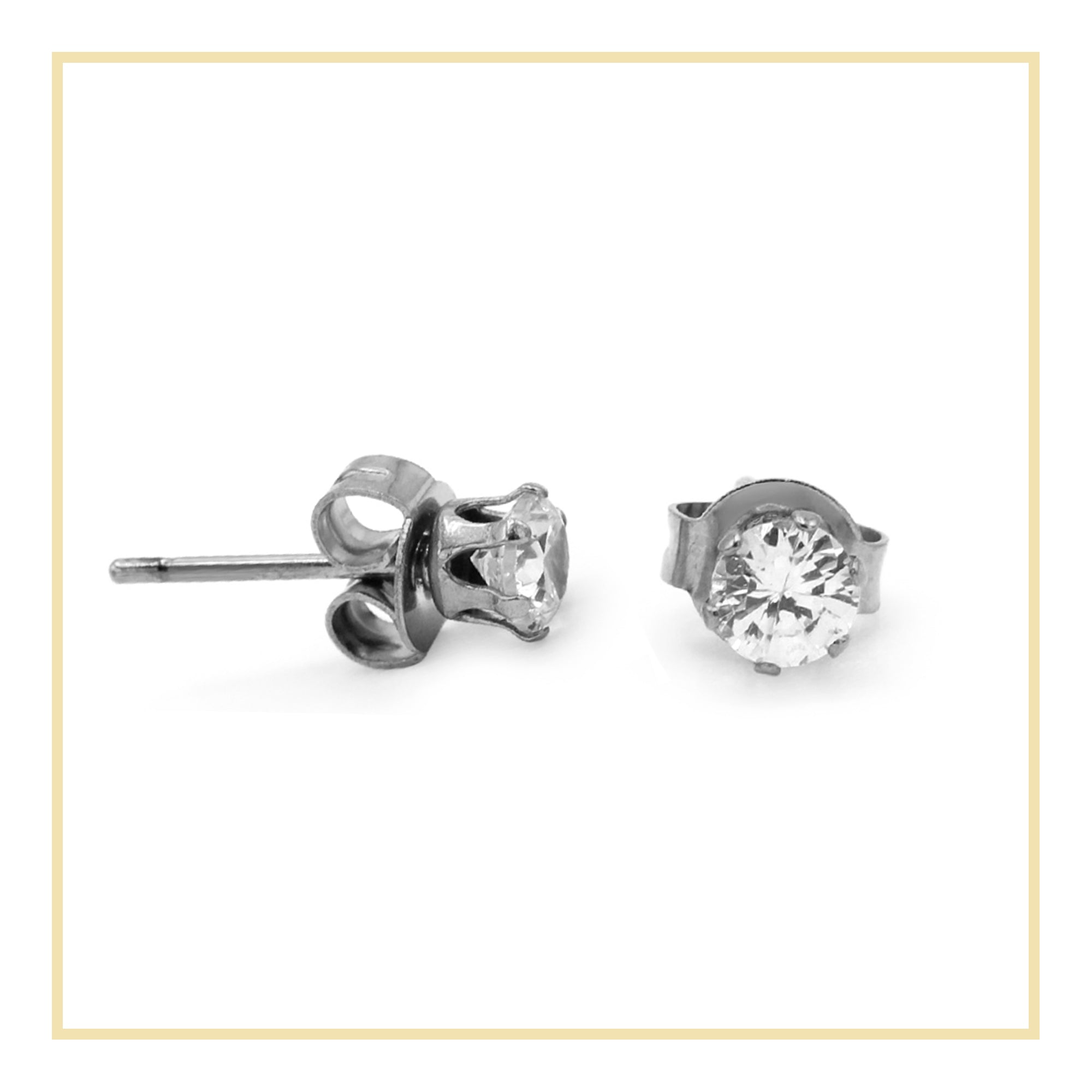 Cubic Zirconia Round Stud Earrings Stainless Steel Silver Jewelry Men Women