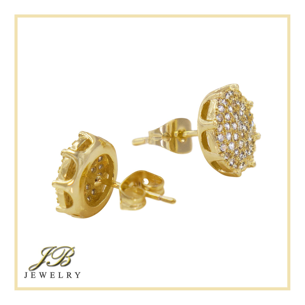 Round 2 Cubic Zirconia Earrings 14K Gold Filled Silver Hip Hop Studs Jewelry Women Men