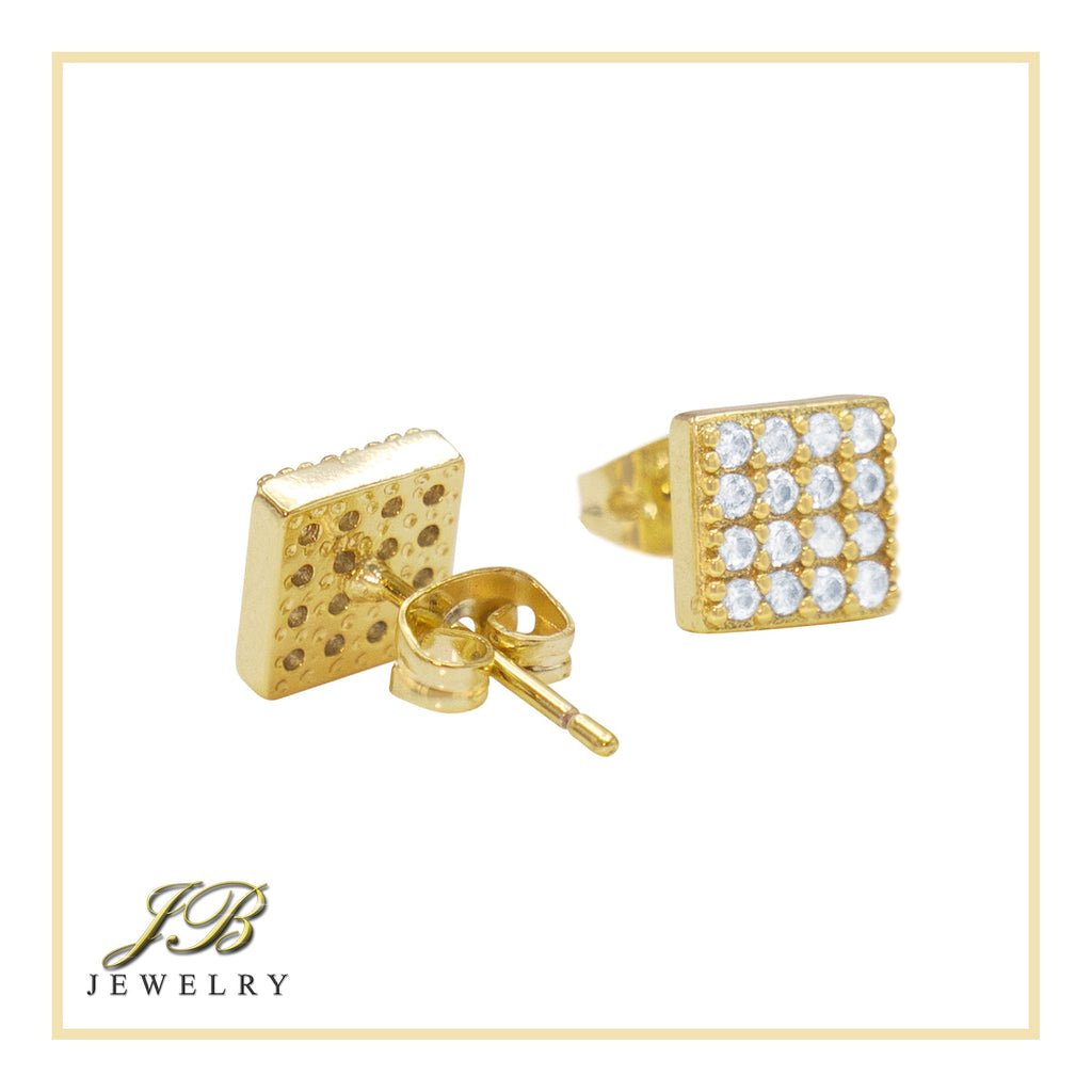Square 4 Cubic Zirconia Earrings 14K Gold Filled Silver Hip Hop Studs Jewelry Women Men