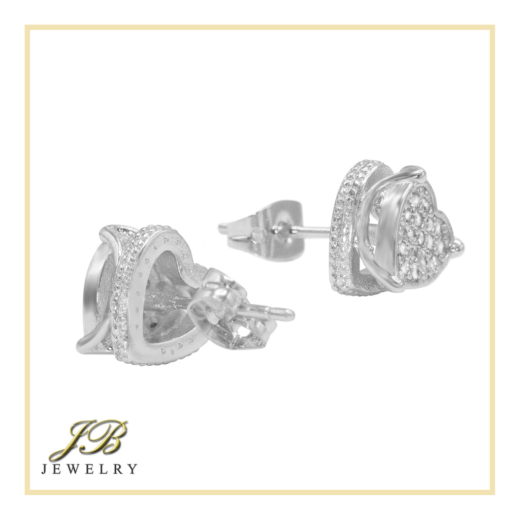 Heart 1 Cubic Zirconia Earrings 14K Gold Filled Silver Hip Hop Studs Jewelry Women