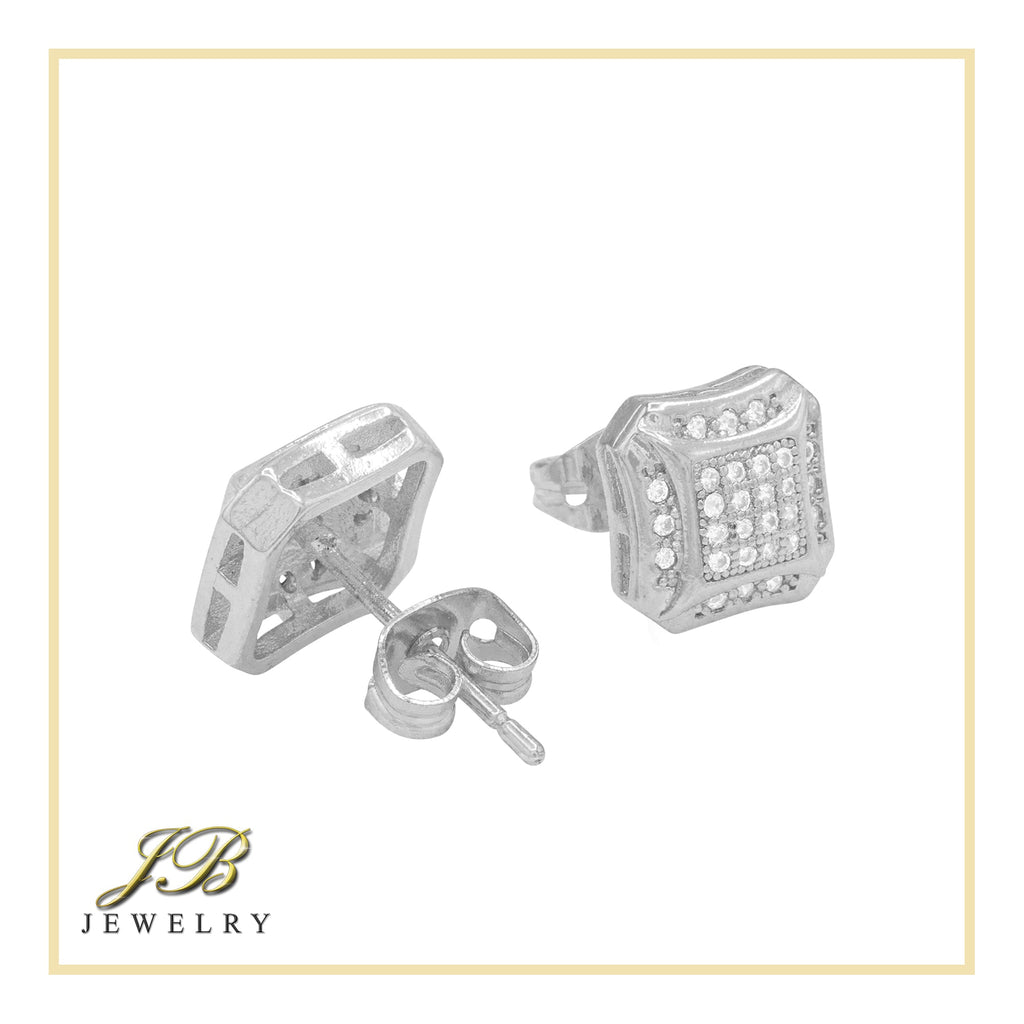 Square 8 Cubic Zirconia Earrings 14K Gold Filled Silver Hip Hop Studs Jewelry Women Men