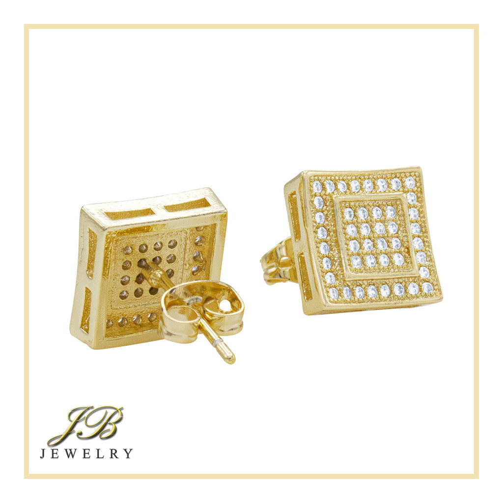 Double Square 1 Cubic Zirconia Earrings 14K Gold Filled Silver Hip Hop Studs Jewelry Women Men