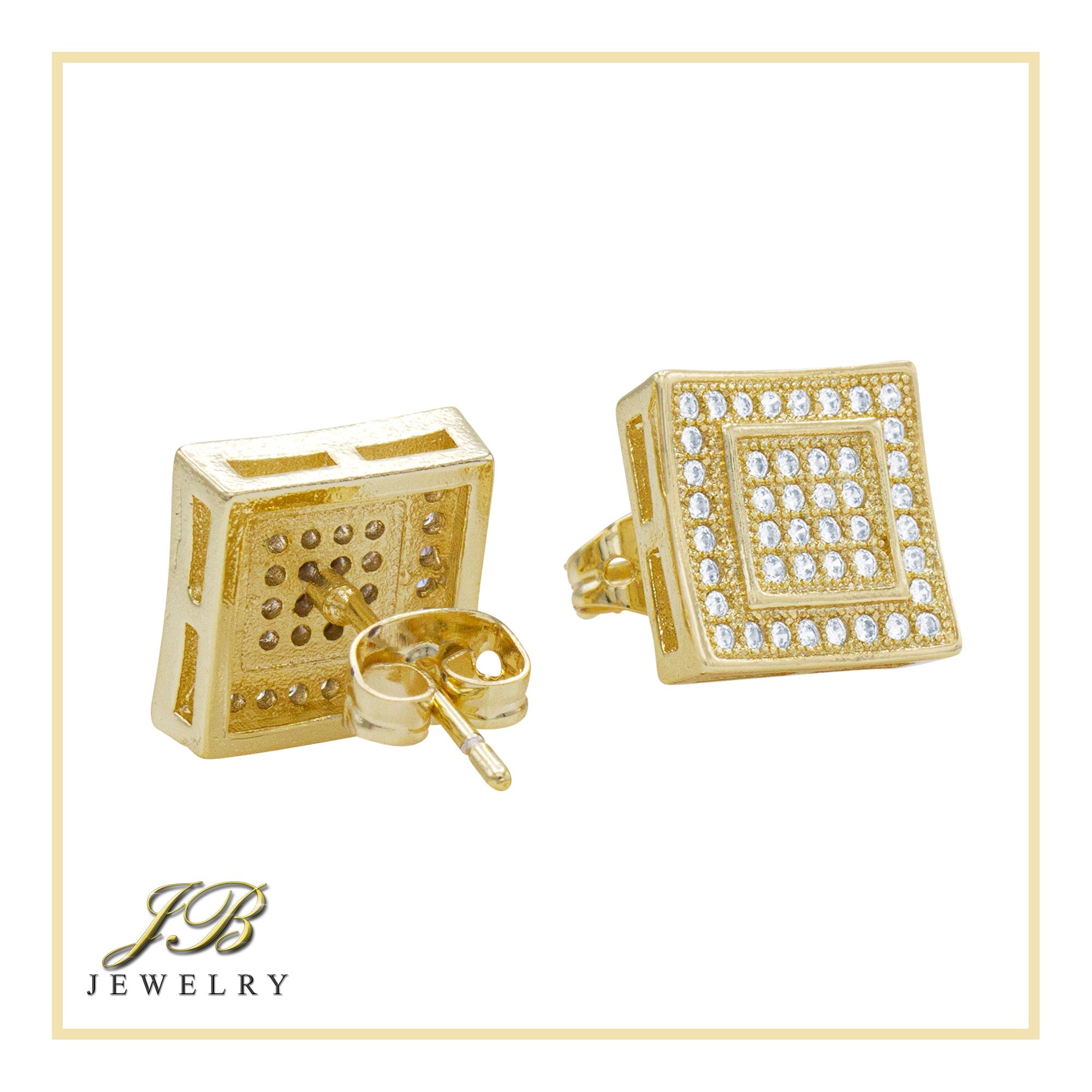 Double Square 1 Cubic Zirconia Earrings 14K Gold Filled Silver Hip Hop Studs Jewelry Women Men