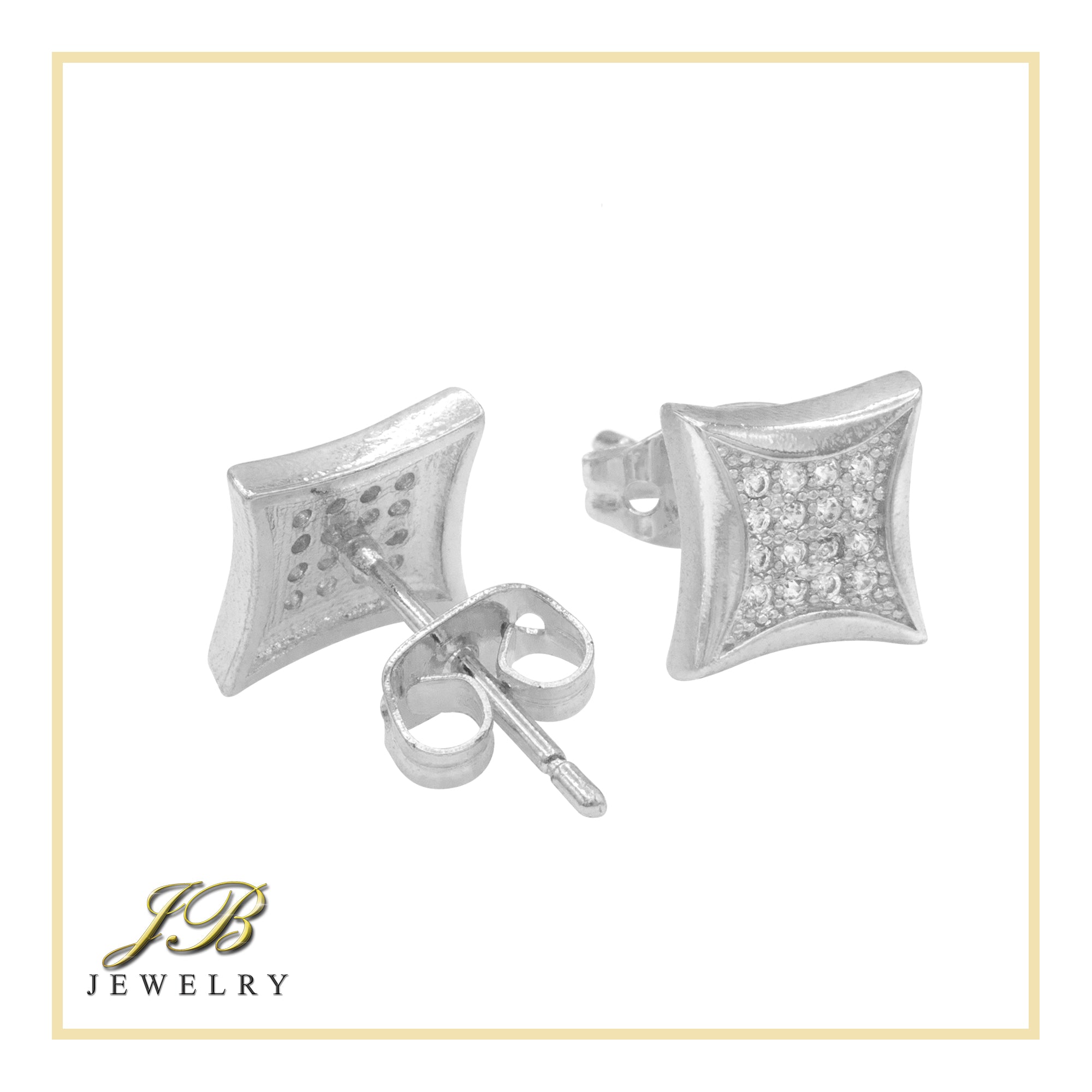 Square 5 Cubic Zirconia Earrings 14K Gold Filled Silver Hip Hop Studs Jewelry Women Men