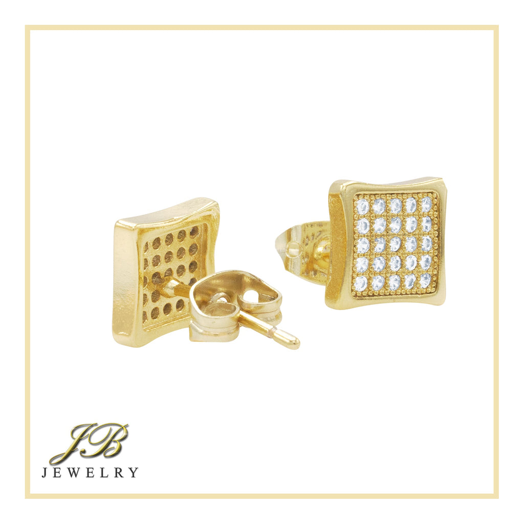 Square 3 Cubic Zirconia Earrings 14K Gold Filled Silver Hip Hop Studs Jewelry Women Men