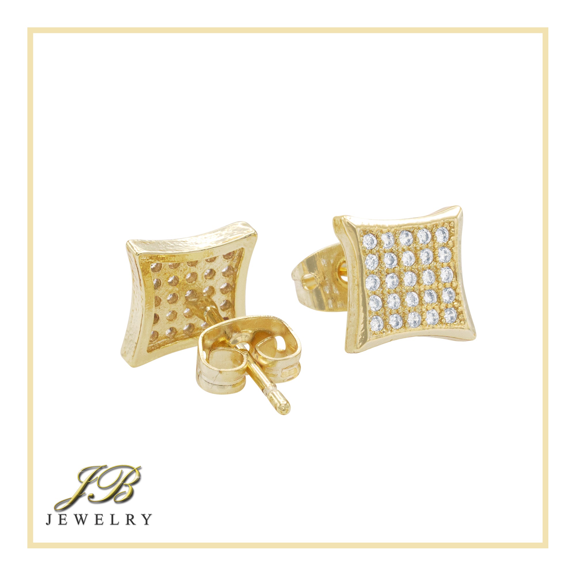 Square 15 Cubic Zirconia Earrings 14K Gold Filled Silver Hip Hop Studs Jewelry Women Men