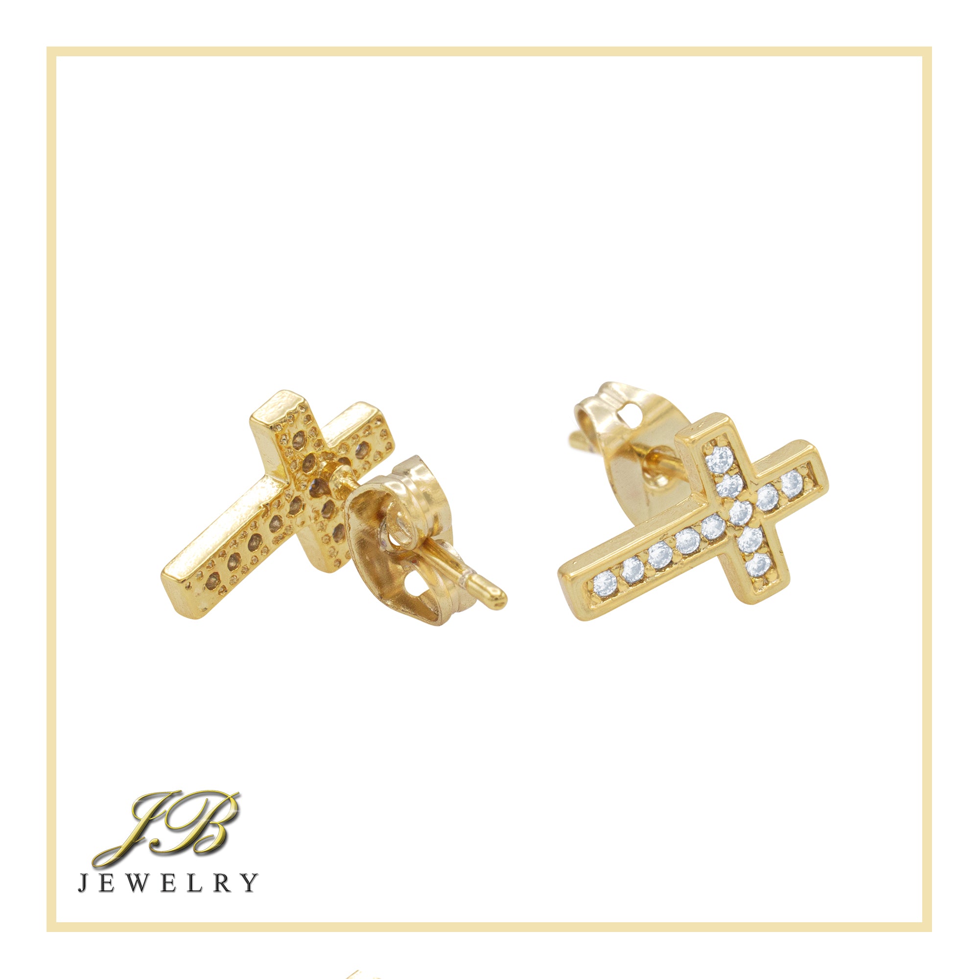 Cross 14K Gold Filled Silver Earrings Cubic Zirconia Hip Hop Studs Jewelry Women Men