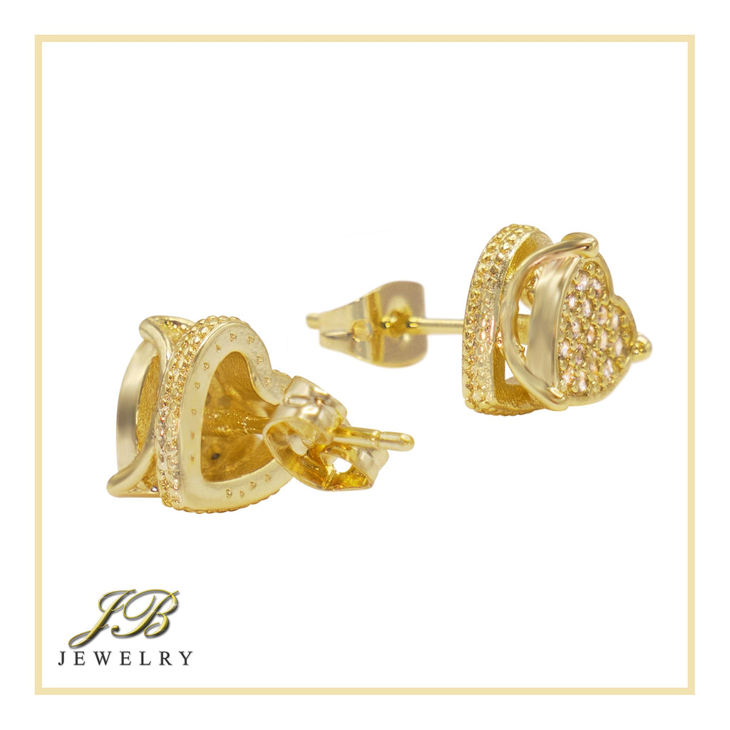 Heart 1 Cubic Zirconia Earrings 14K Gold Filled Silver Hip Hop Studs Jewelry Women