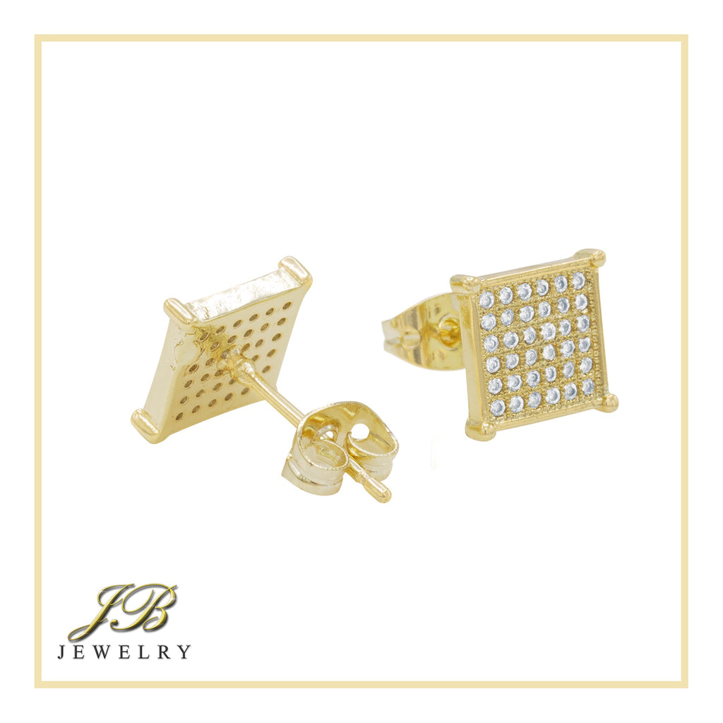 Square 11 Cubic Zirconia Earrings 14K Gold Filled Silver Hip Hop Studs Jewelry Women Men