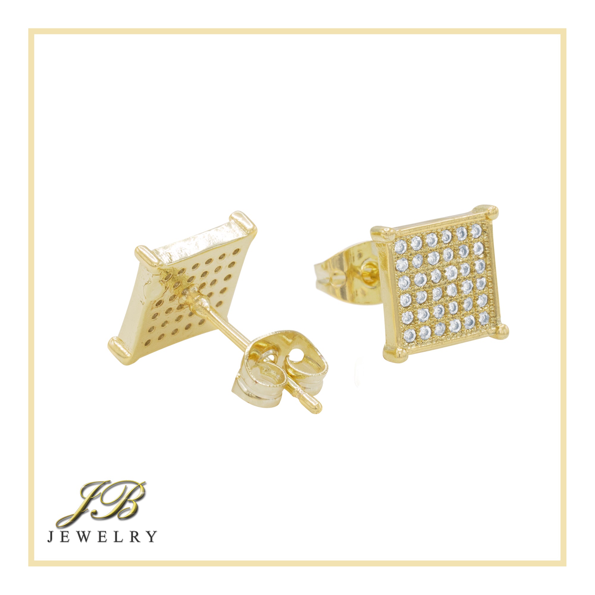 Square 11 Cubic Zirconia Earrings 14K Gold Filled Silver Hip Hop Studs Jewelry Women Men