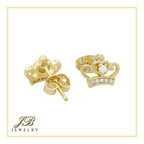 Crown 2  Earrings Cubic Zirconia Hip Hop 14K Gold Filled Silver Studs Jewelry Women