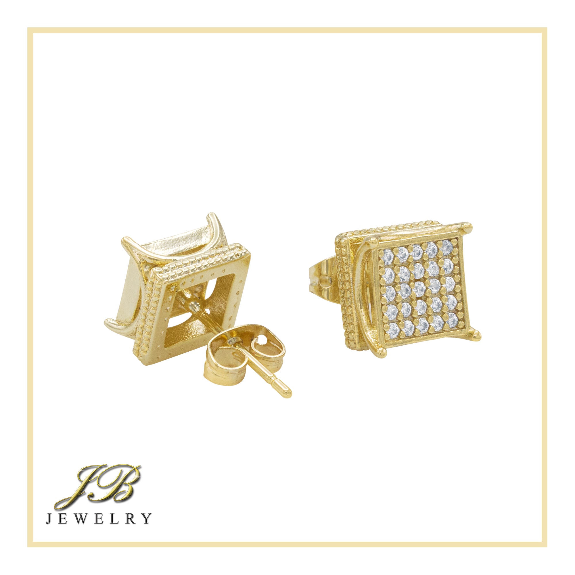 Square 19 Cubic Zirconia Earrings 14K Gold Filled Silver Hip Hop Studs Jewelry Women Men