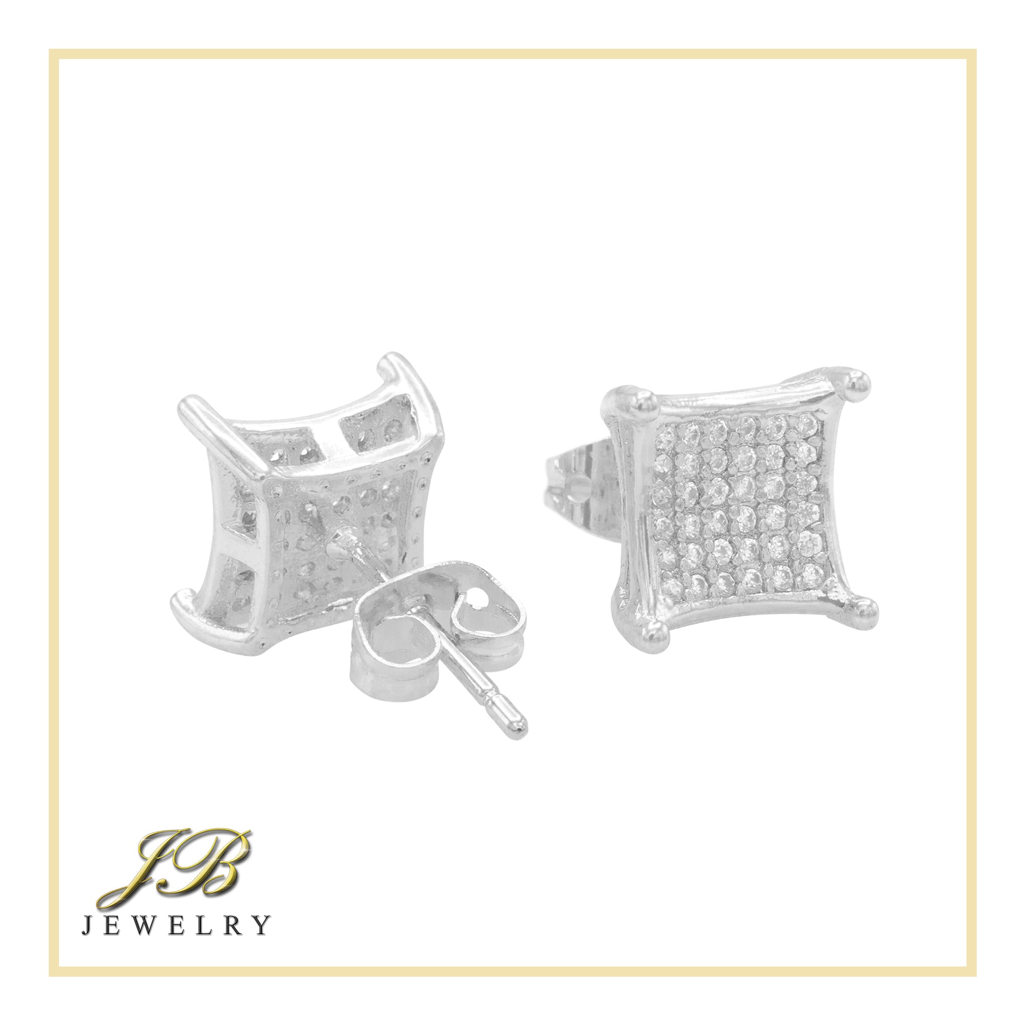 Square 18 Cubic Zirconia Earrings 14K Gold Filled Silver Hip Hop Studs Jewelry Women Men