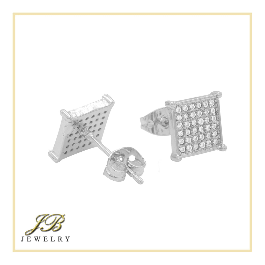 Square 11 Cubic Zirconia Earrings 14K Gold Filled Silver Hip Hop Studs Jewelry Women Men
