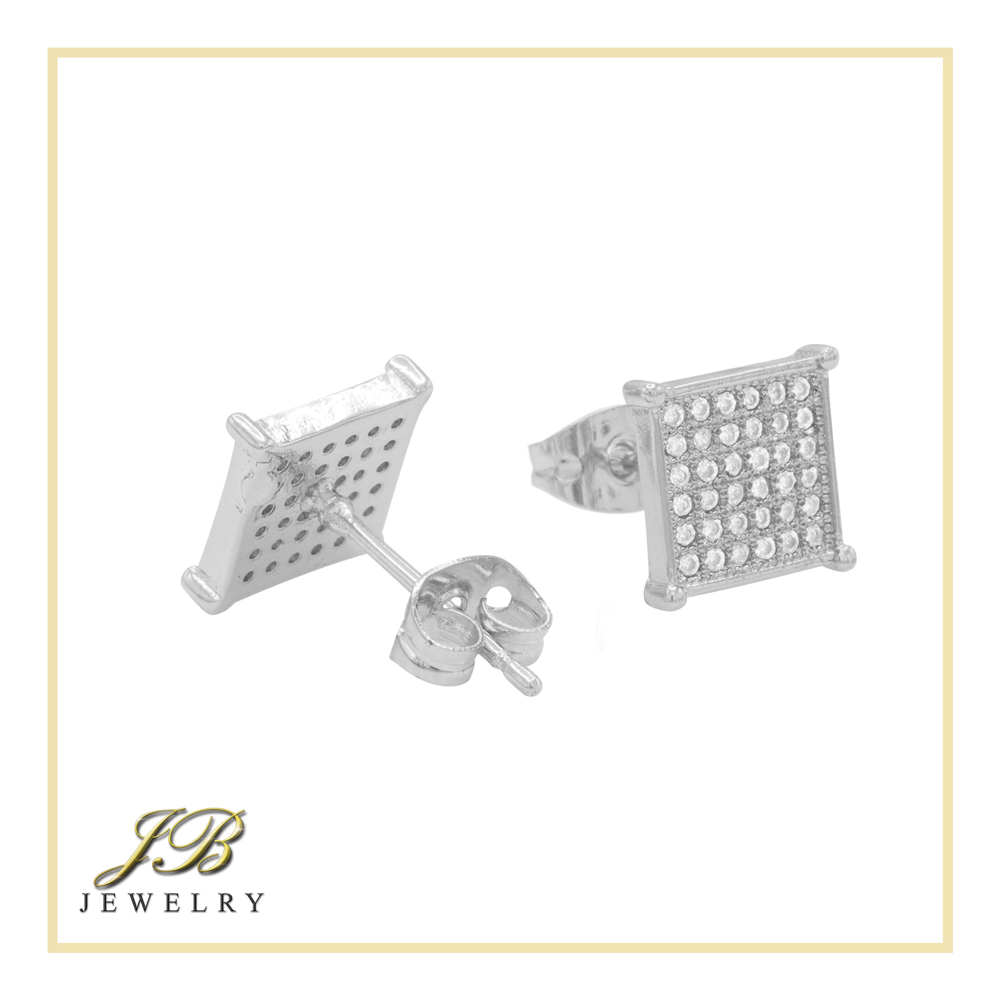 Square 11 Cubic Zirconia Earrings 14K Gold Filled Silver Hip Hop Studs Jewelry Women Men