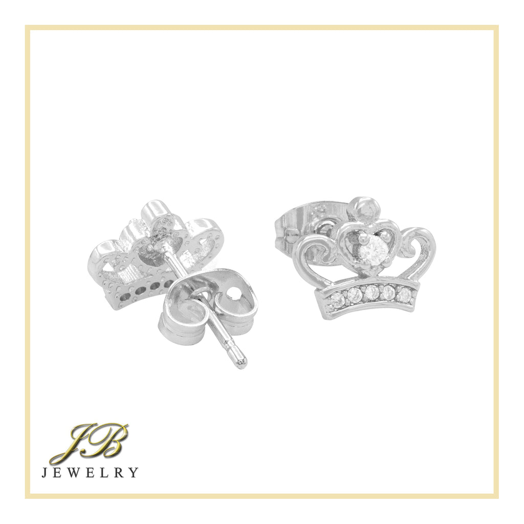 Crown 2  Earrings Cubic Zirconia Hip Hop 14K Gold Filled Silver Studs Jewelry Women