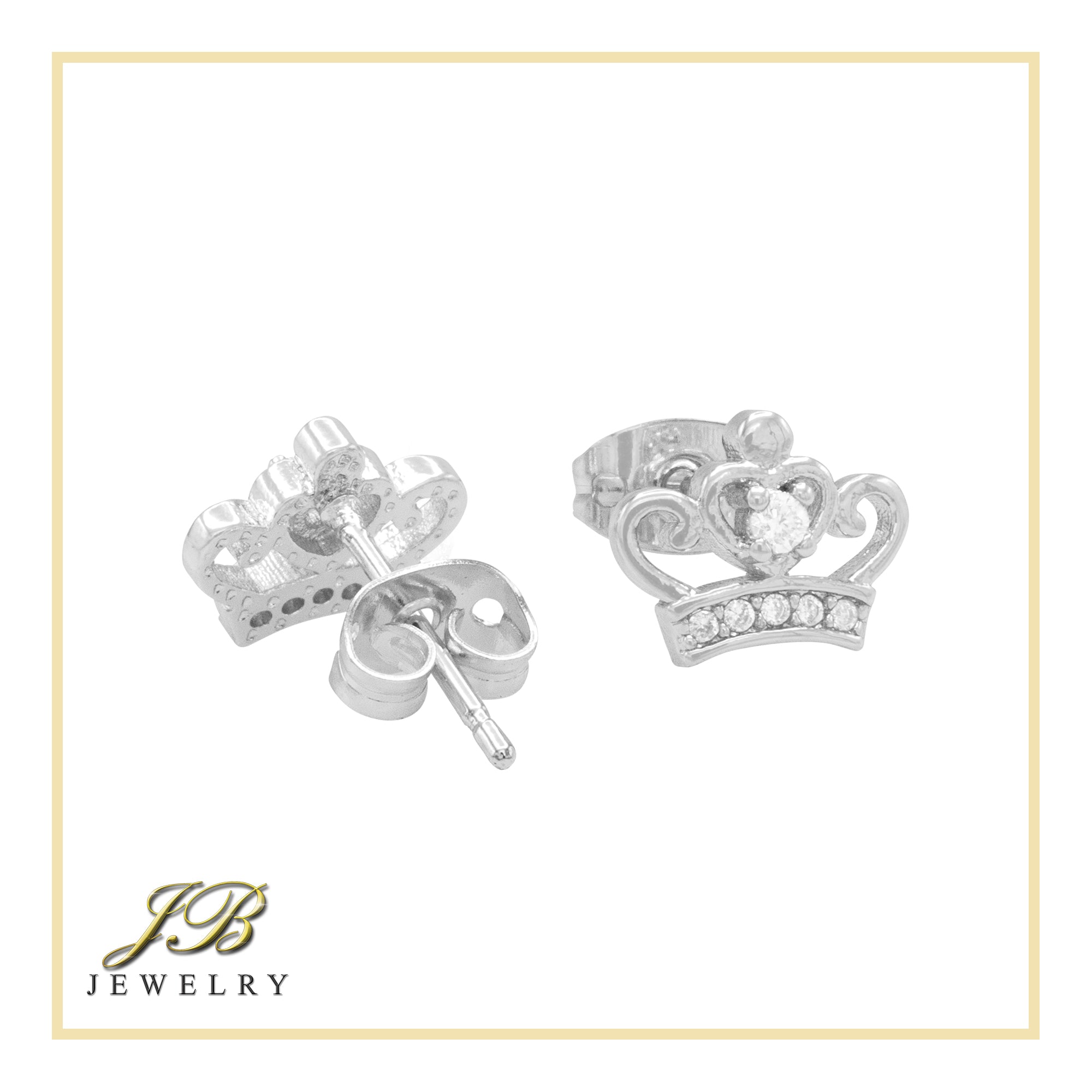 Crown 2  Earrings Cubic Zirconia Hip Hop 14K Gold Filled Silver Studs Jewelry Women