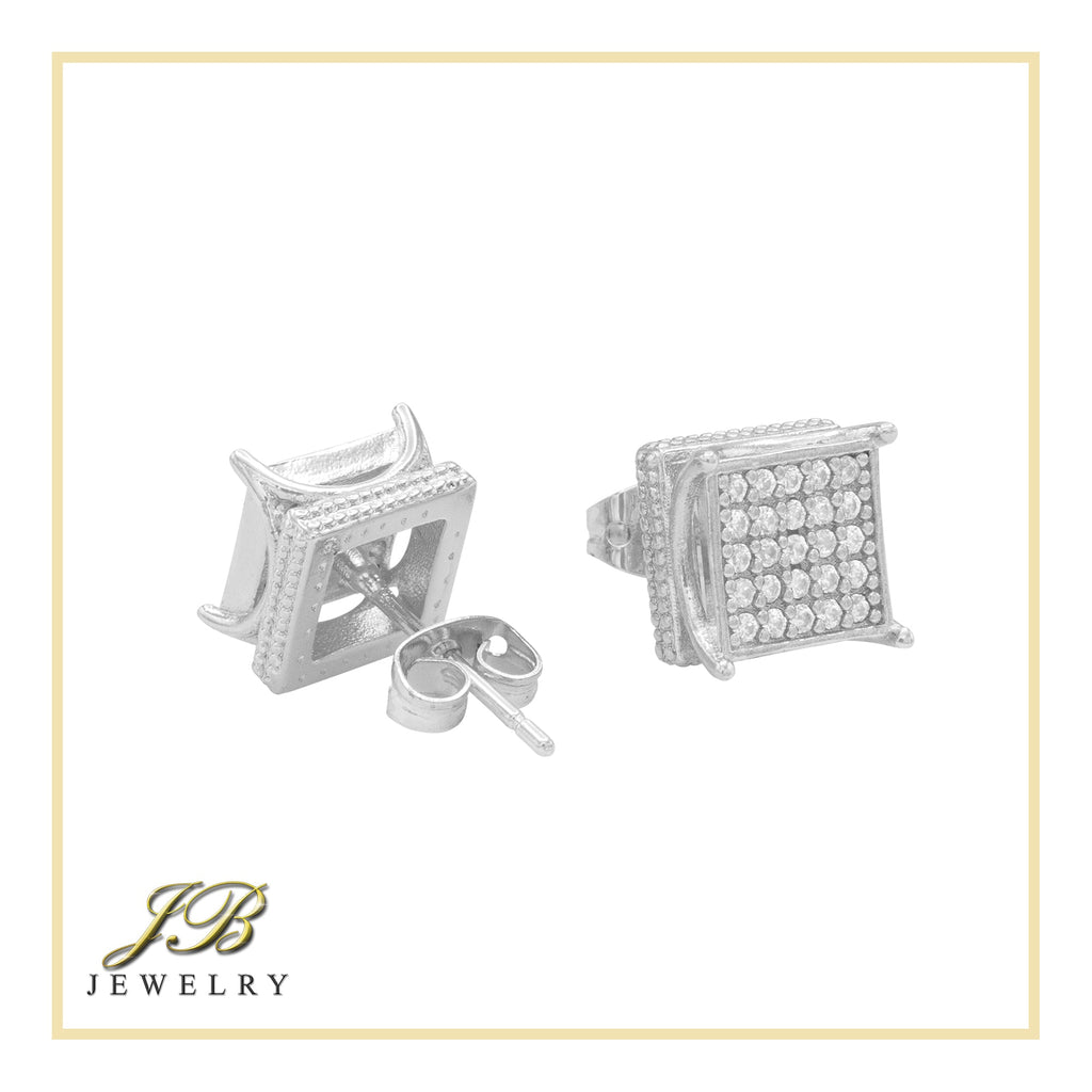 Square 19 Cubic Zirconia Earrings 14K Gold Filled Silver Hip Hop Studs Jewelry Women Men