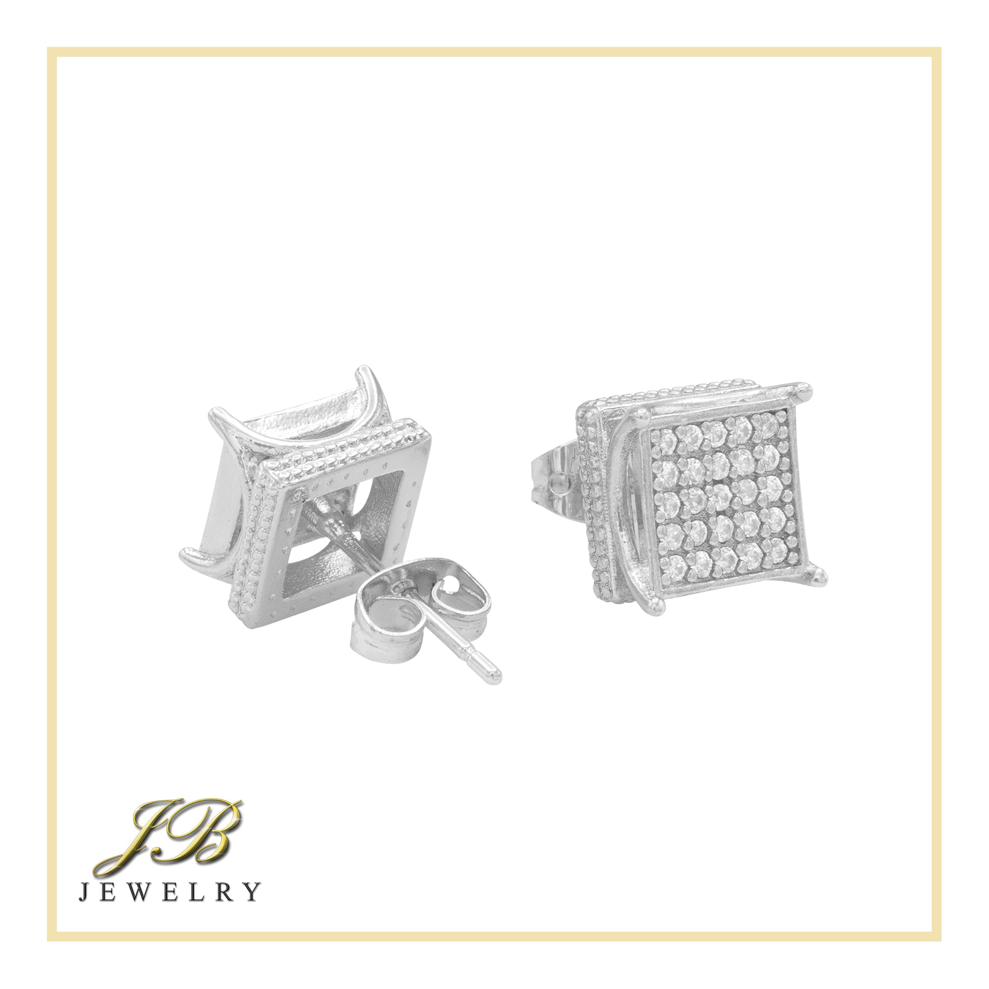 Square 19 Cubic Zirconia Earrings 14K Gold Filled Silver Hip Hop Studs Jewelry Women Men