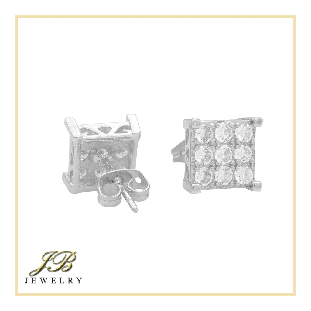 Square 13 Cubic Zirconia Earrings 14K Gold Filled Silver Hip Hop Studs Jewelry Women Men