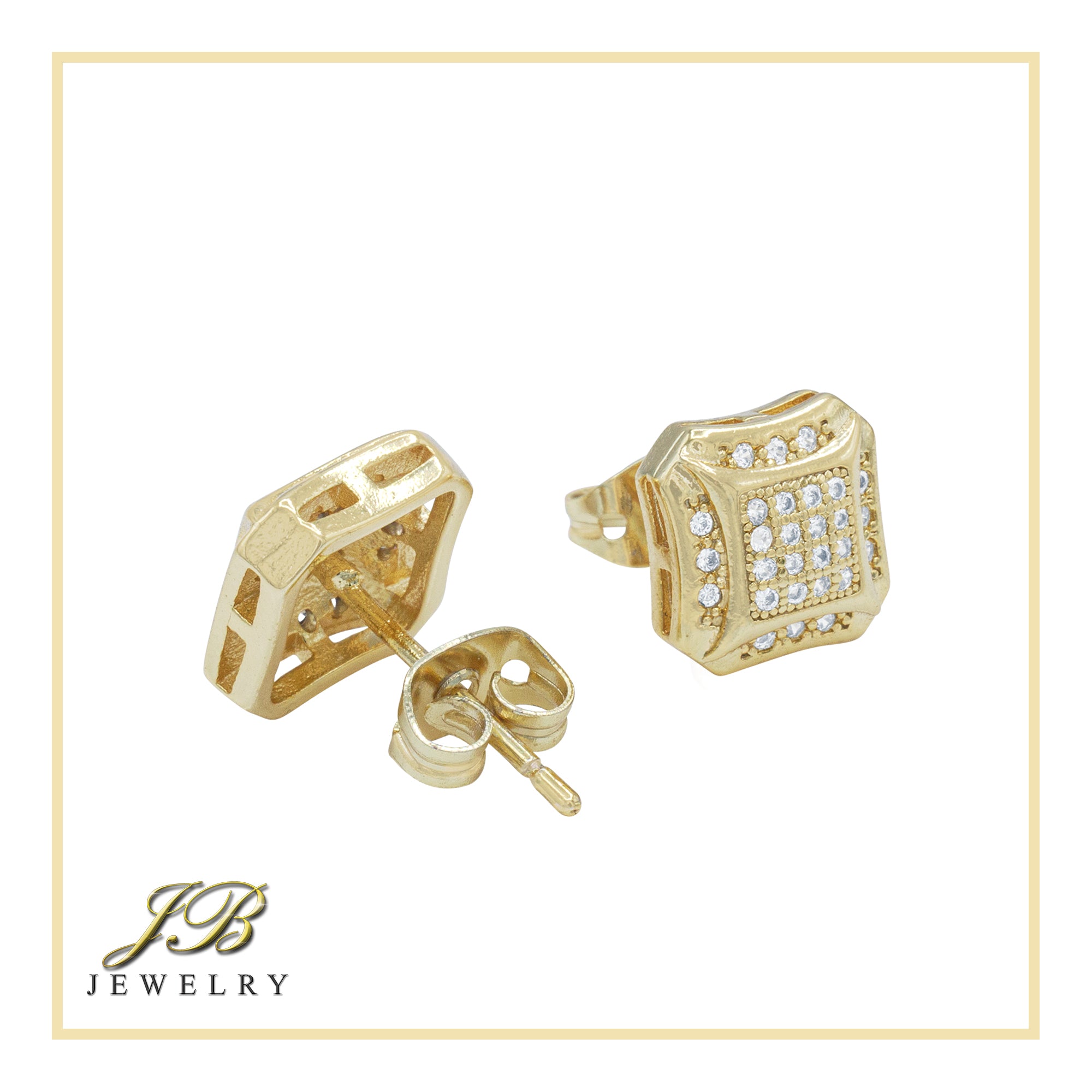 Square 8 Cubic Zirconia Earrings 14K Gold Filled Silver Hip Hop Studs Jewelry Women Men