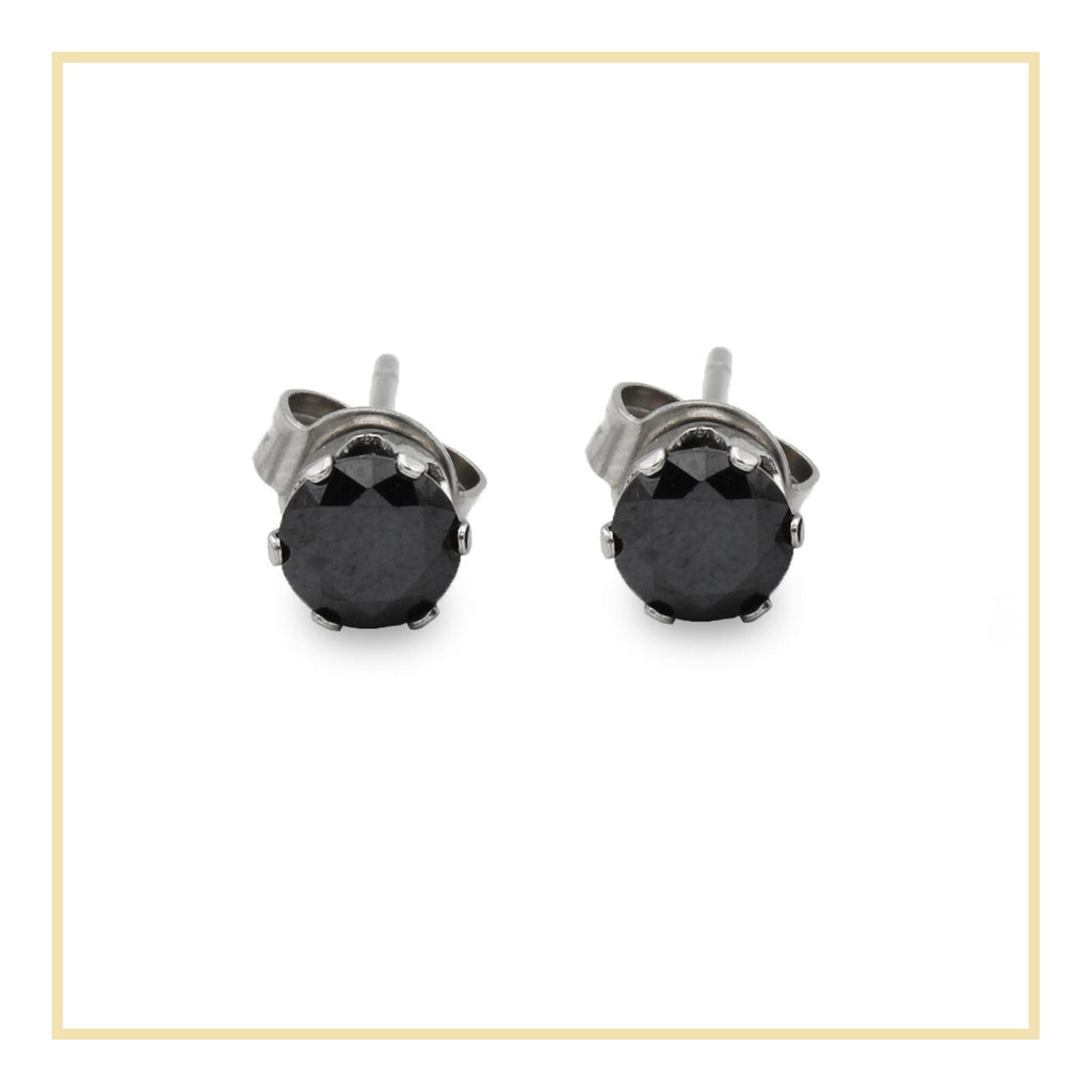 Cubic Zirconia Round Stud Earrings Stainless Steel Black Jewelry Men Women