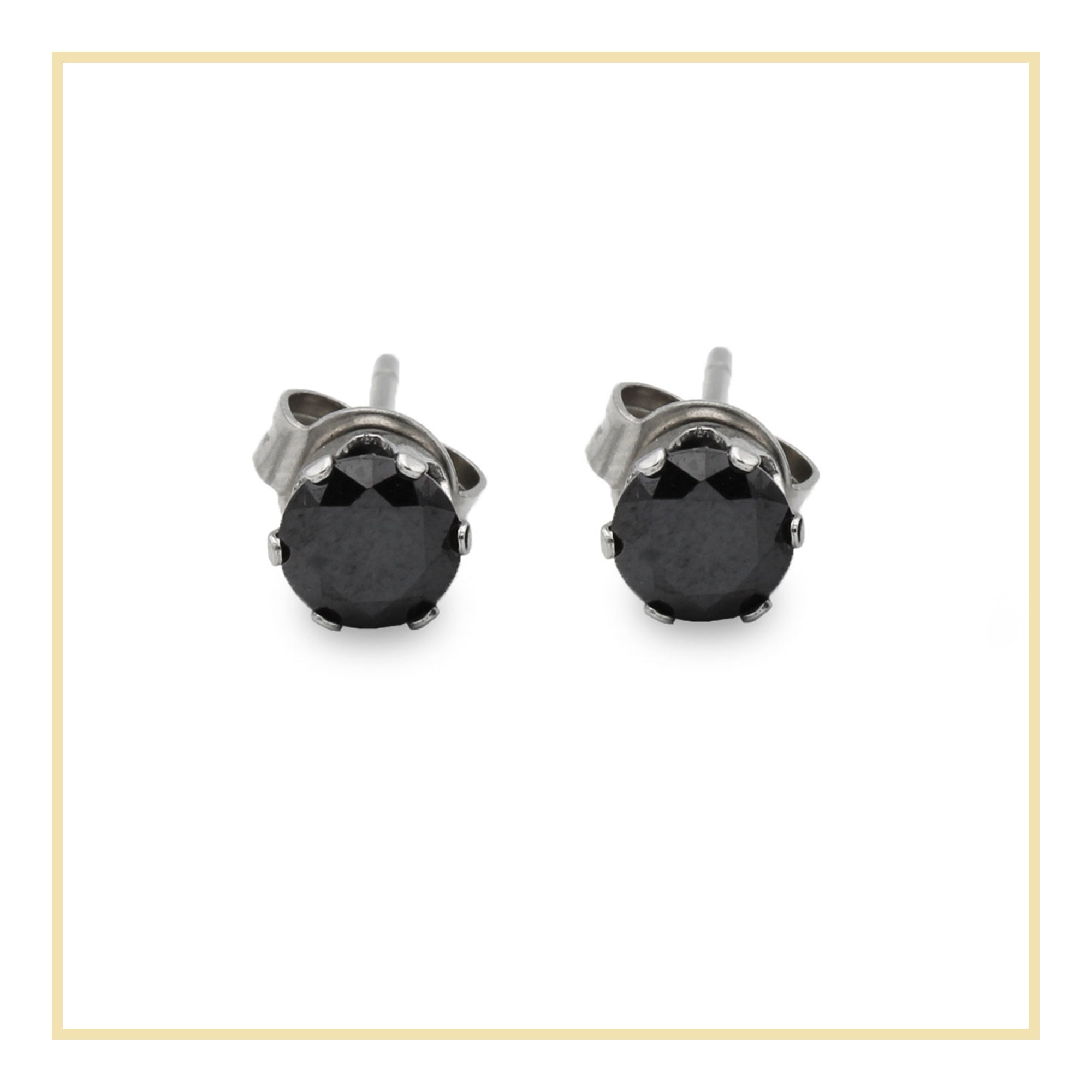 Cubic Zirconia Round Stud Earrings Stainless Steel Black Jewelry Men Women