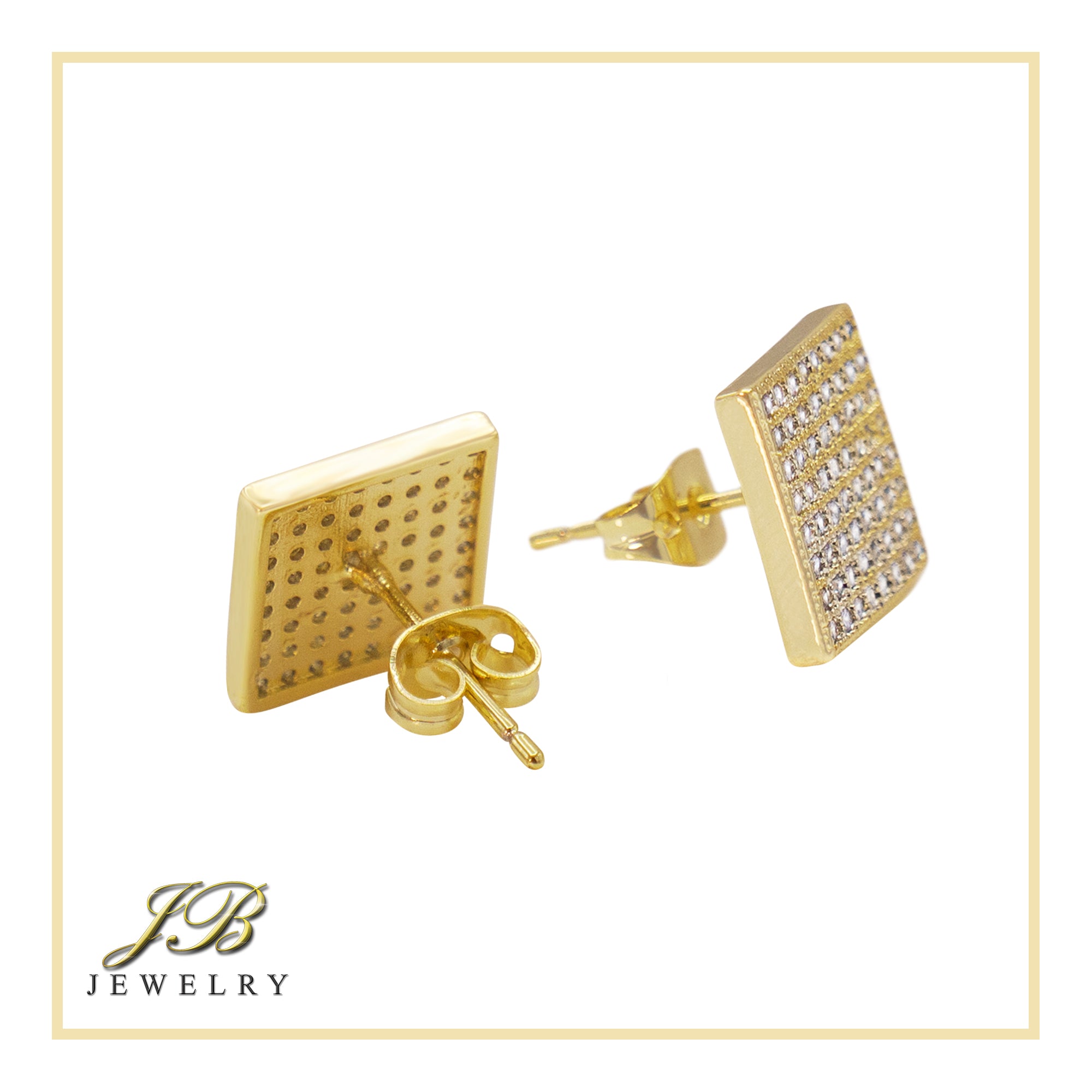 Square 1 Cubic Zirconia Earrings 14K Gold Filled Silver Hip Hop Studs Jewelry Women Men