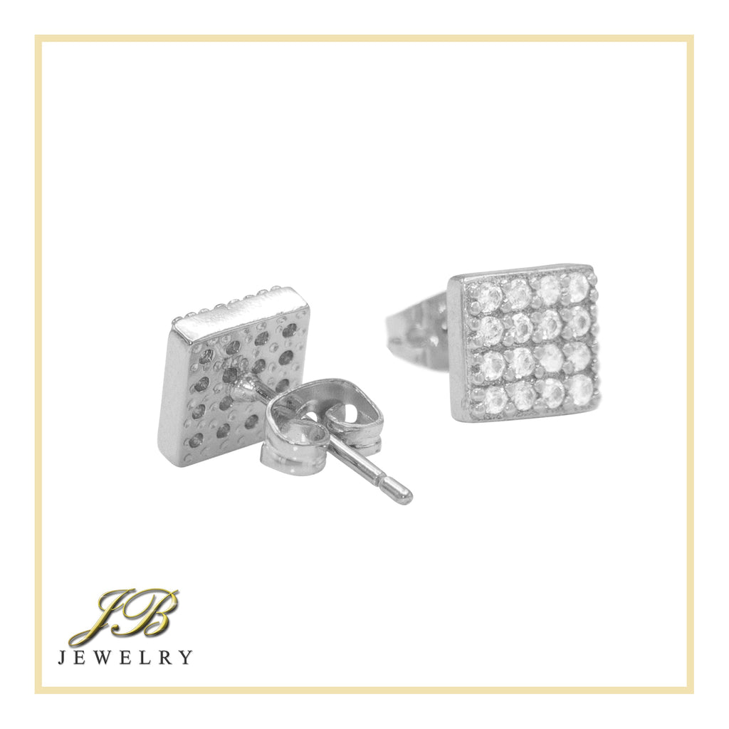 Square 4 Cubic Zirconia Earrings 14K Gold Filled Silver Hip Hop Studs Jewelry Women Men