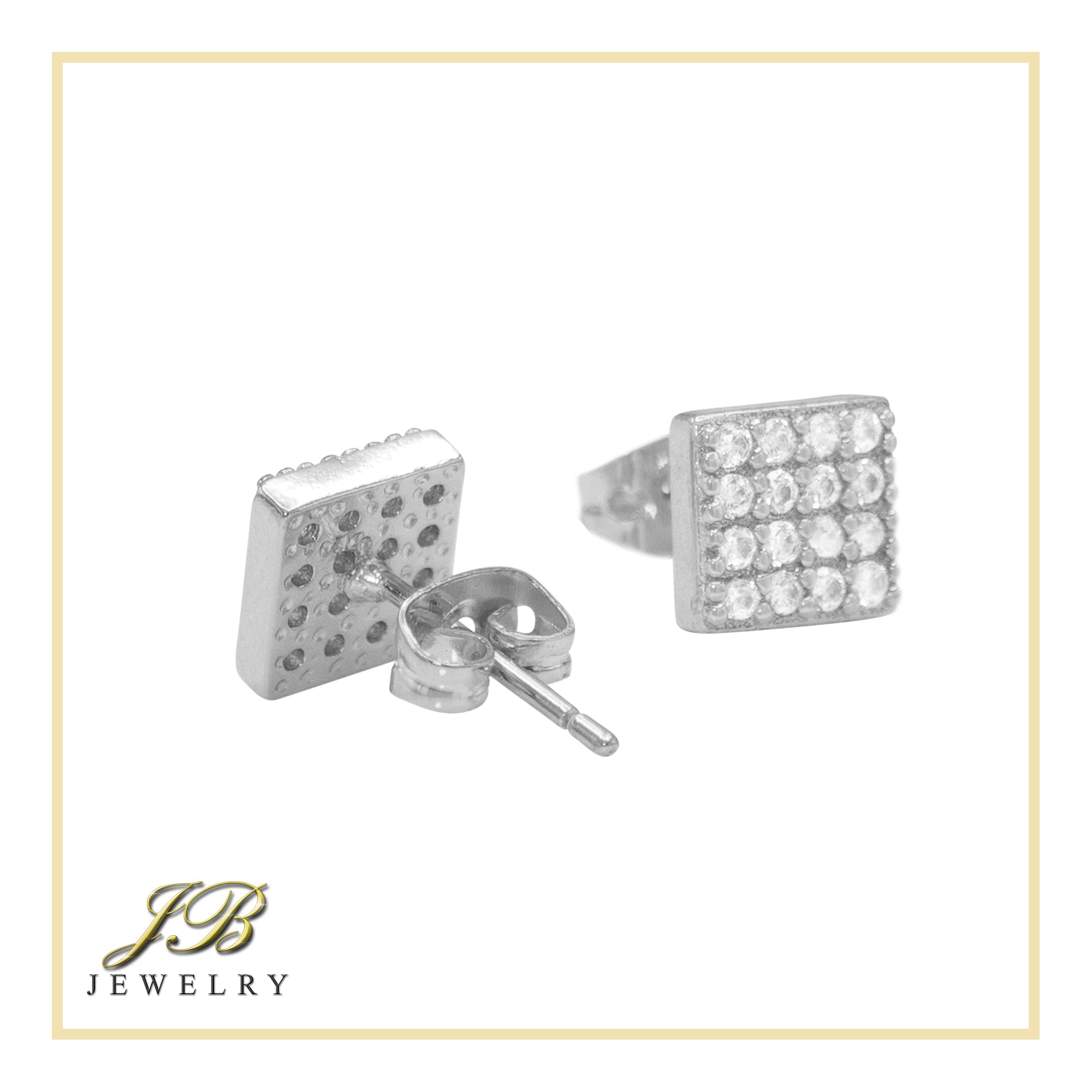 Square 4 Cubic Zirconia Earrings 14K Gold Filled Silver Hip Hop Studs Jewelry Women Men