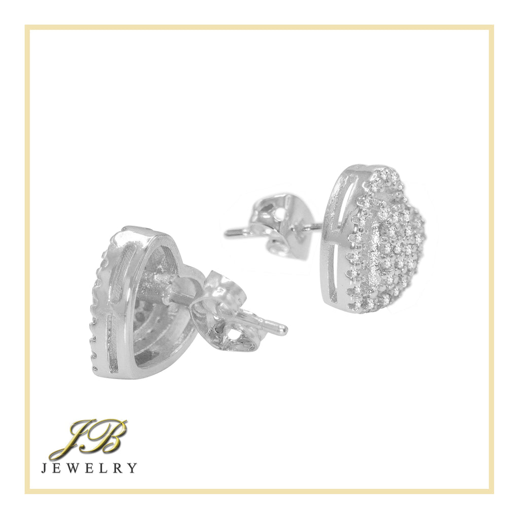 Heart 2 Cubic Zirconia Earrings 14K Gold Filled Silver Hip Hop Studs Jewelry Women
