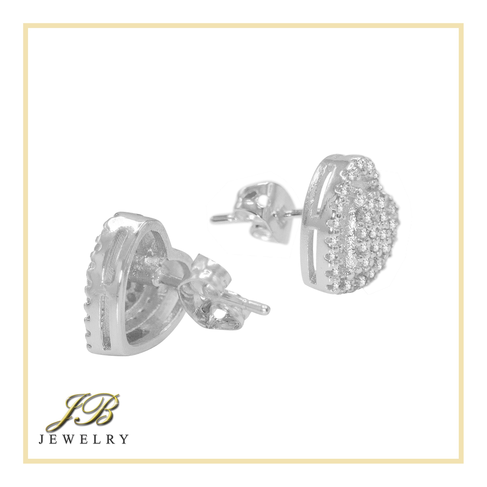 Heart 2 Cubic Zirconia Earrings 14K Gold Filled Silver Hip Hop Studs Jewelry Women
