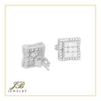 Double Square 3 Cubic Zirconia Earrings 14K Gold Filled Silver Hip Hop Studs Jewelry Women Men