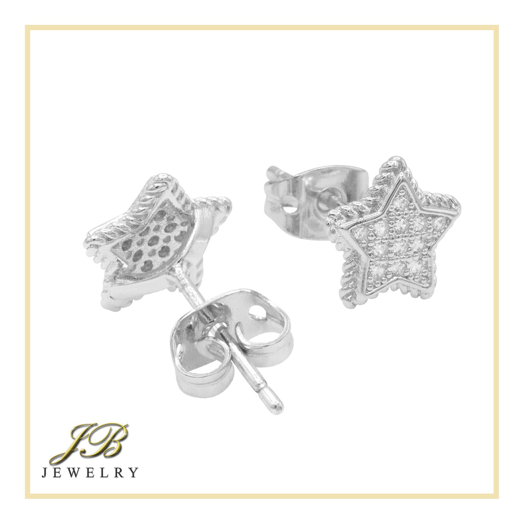 Star 14K Gold Filled Silver Earrings Cubic Zirconia Hip Hop Studs Jewelry Men Women