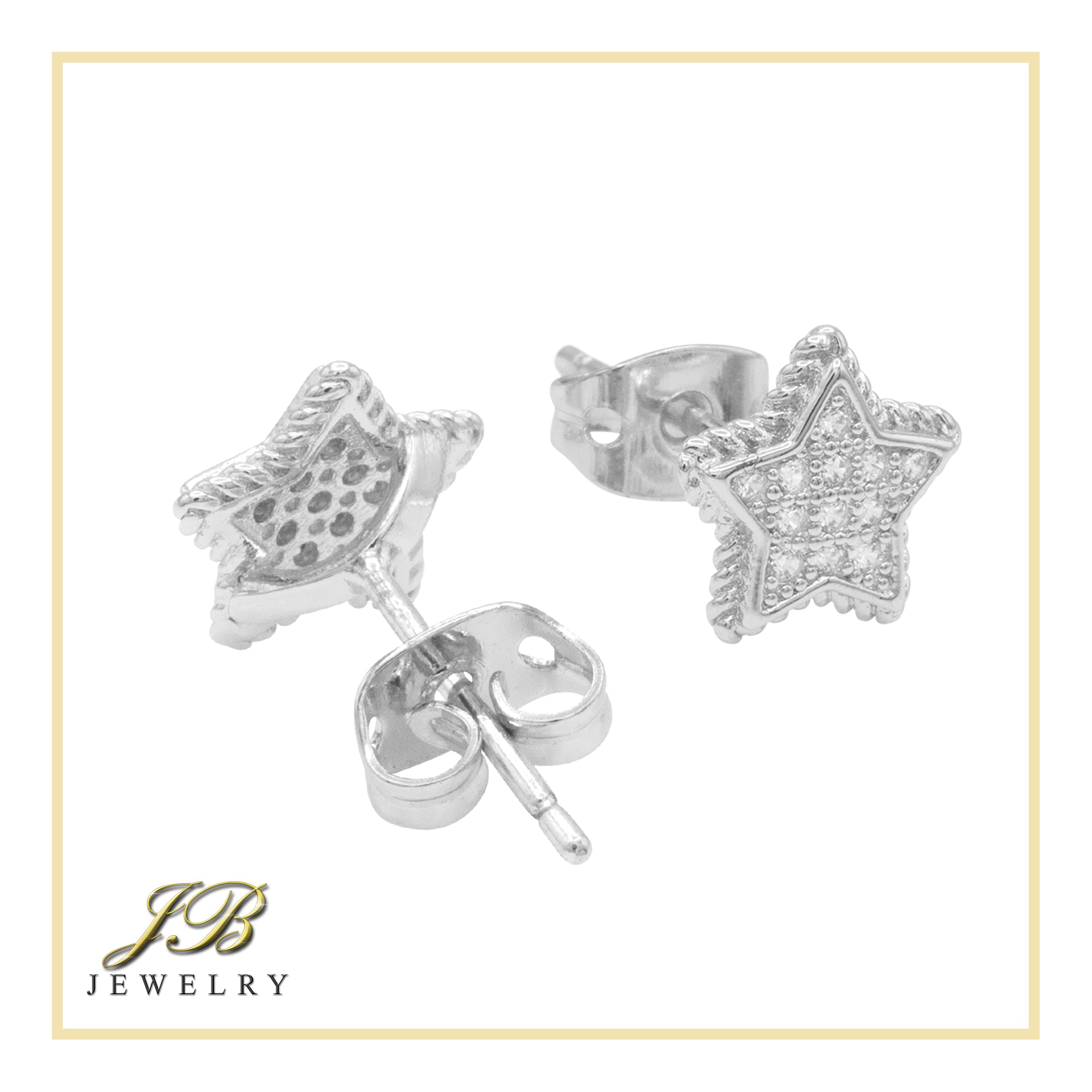 Star 14K Gold Filled Silver Earrings Cubic Zirconia Hip Hop Studs Jewelry Men Women